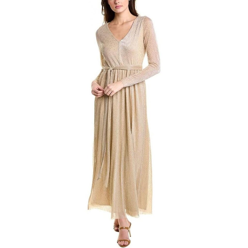 NWT Anne Klein Womens Metallic Maxi Dress 10856825 4 Gold Yellow - Picture 1 of 2